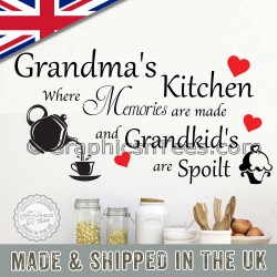 Grandma's Kitchen Wall Stickers Memories Are Made Family Quote with Tea Pot and Cupcake Wall Decor Decals with Red Hearts